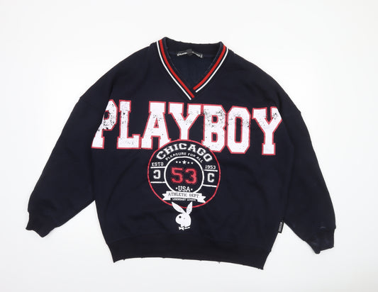 Playboy x Missguided Navy Chicago Graphic Sweatshirt UK 8