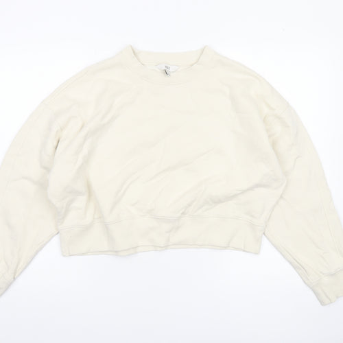 Marks and Spencer Women Ivory Cotton Crew Neck Pullover Sweatshirt M
