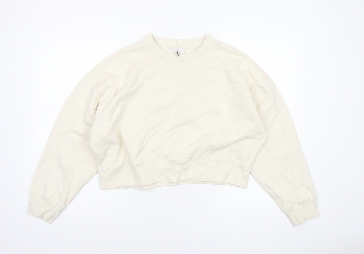 Marks and Spencer Women Ivory Cotton Crew Neck Pullover Sweatshirt M