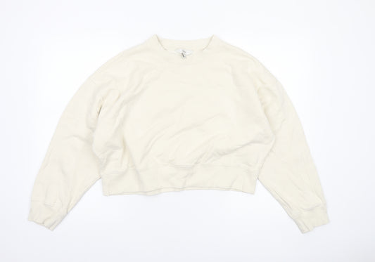 Marks and Spencer Women Ivory Cotton Crew Neck Pullover Sweatshirt M