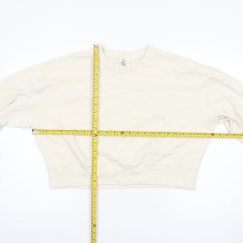 Marks and Spencer Women Ivory Cotton Crew Neck Pullover Sweatshirt M