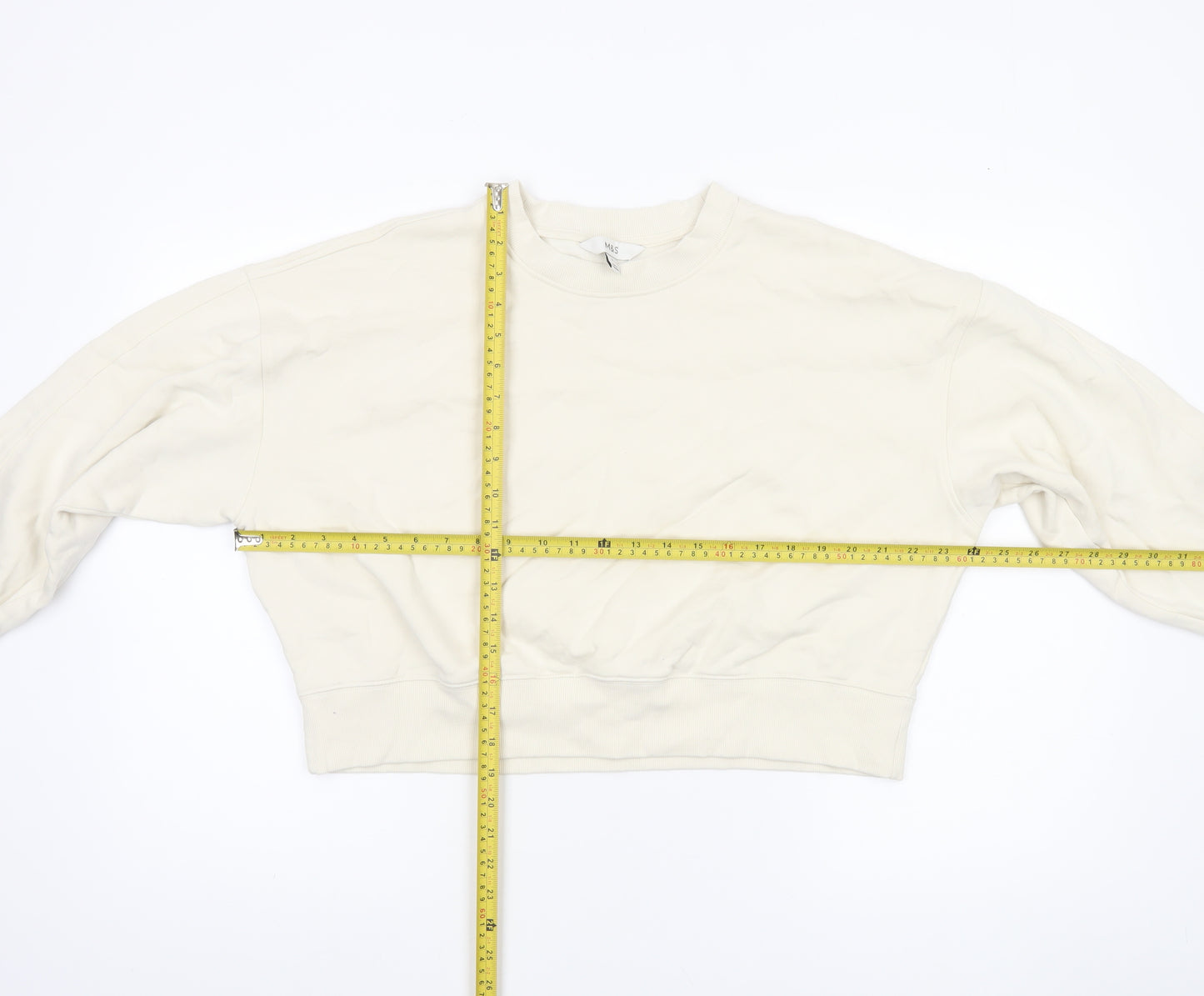 Marks and Spencer Women Ivory Cotton Crew Neck Pullover Sweatshirt M