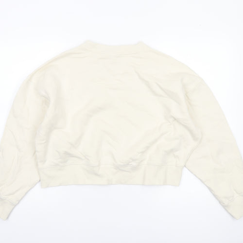 Marks and Spencer Women Ivory Cotton Crew Neck Pullover Sweatshirt M