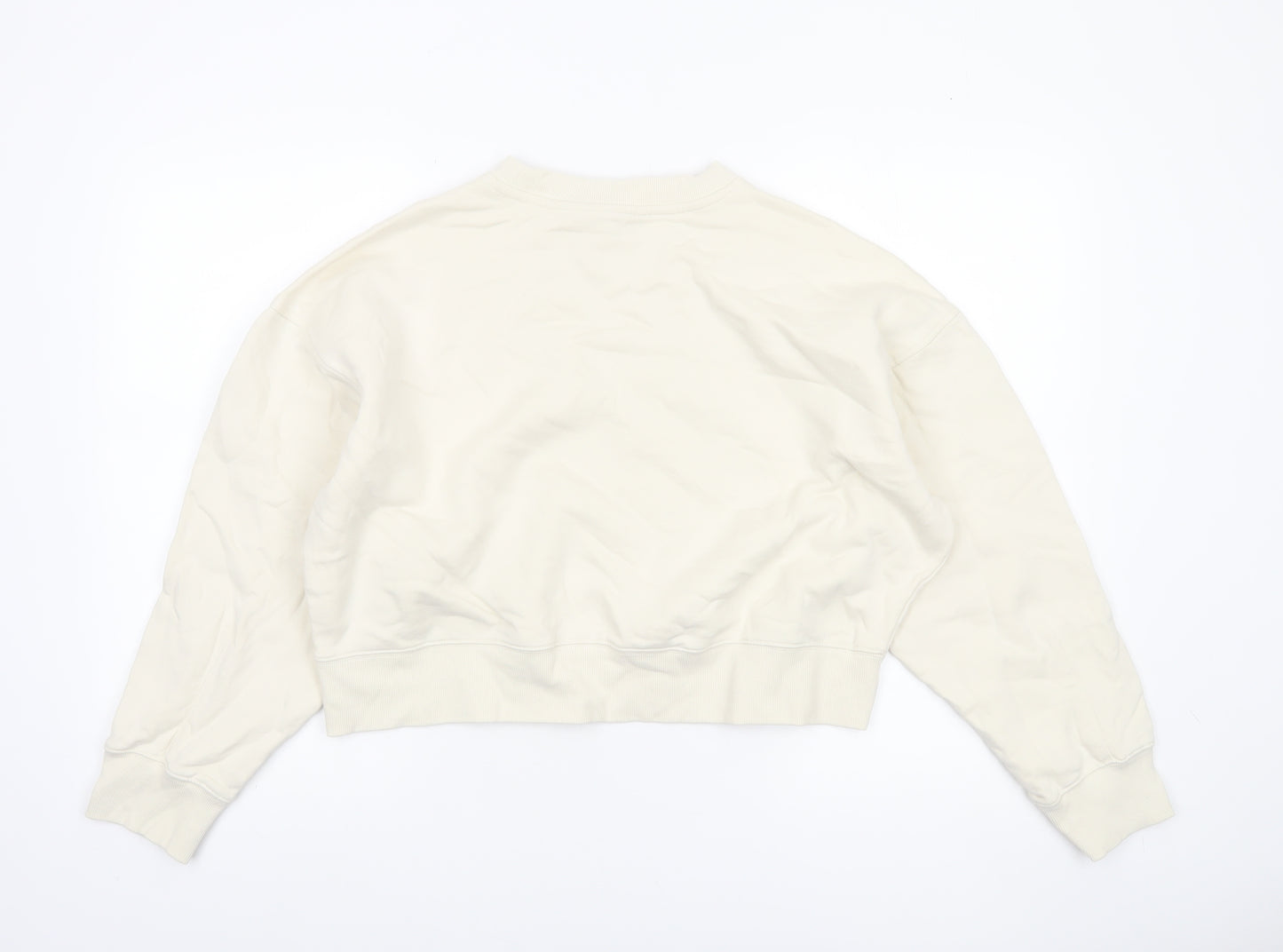 Marks and Spencer Women Ivory Cotton Crew Neck Pullover Sweatshirt M