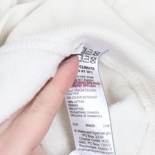 Marks and Spencer Women Ivory Cotton Crew Neck Pullover Sweatshirt M