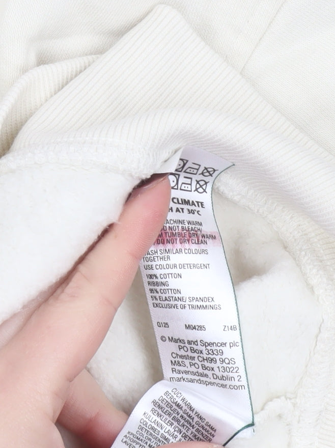 Marks and Spencer Women Ivory Cotton Crew Neck Pullover Sweatshirt M