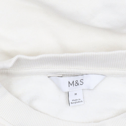 Marks and Spencer Women Ivory Cotton Crew Neck Pullover Sweatshirt M