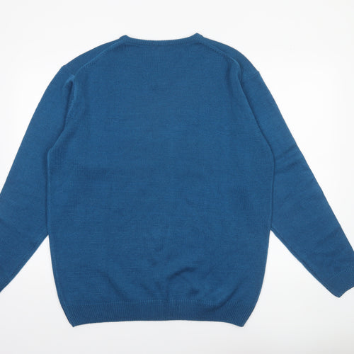 Damart Men's Blue V-Neck Acrylic Knit Jumper Size L