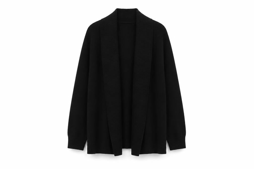 Front view of 39th & Madison Women's Black L Open Knit Long Sleeve Cardigan