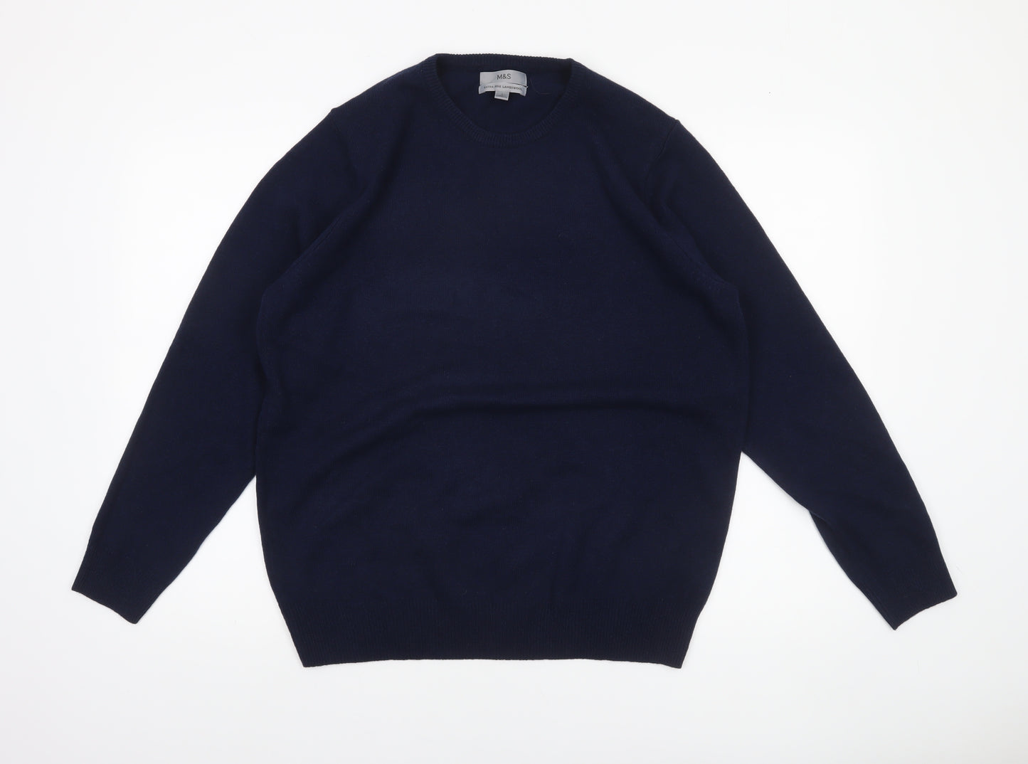 Marks and Spencer Men's Blue L Lambswool Crew Neck Jumper