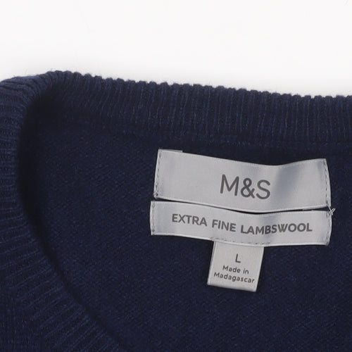 Marks and Spencer Men's Blue L Lambswool Crew Neck Jumper