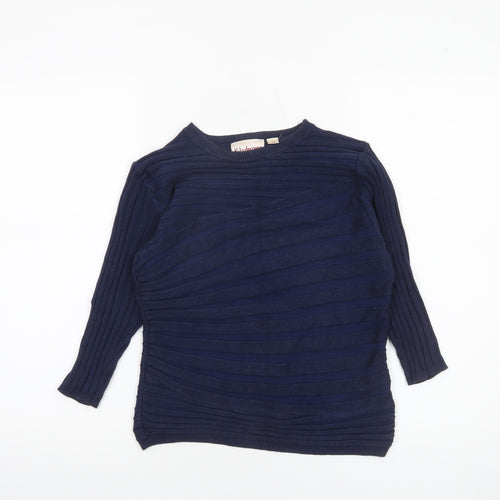 Kaleidoscope Women's Blue Cotton Blend 3/4 Sleeve Pullover Jumper Size 10