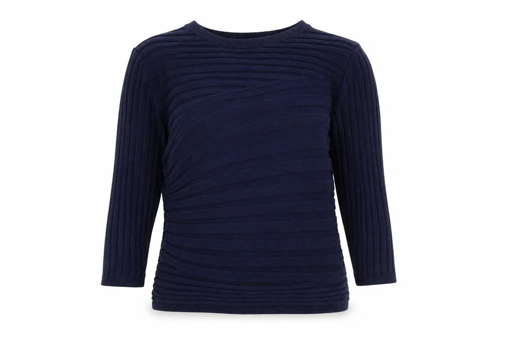 Front view of Kaleidoscope Women's Blue Cotton Blend 3/4 Sleeve jumper, size 10