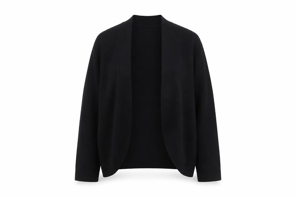 Front view of Linea Women's Black Small Open Knit Long Sleeve Cardigan