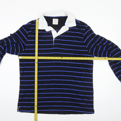 Marks and Spencer Men's Blue Striped Long Sleeve Rugby Polo Shirt M Cotton