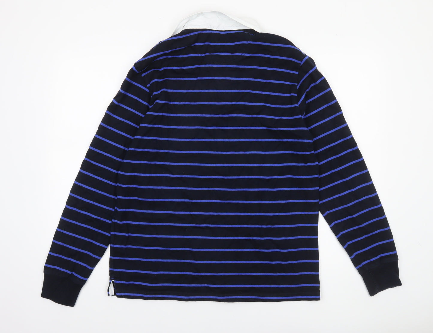 Marks and Spencer Men's Blue Striped Long Sleeve Rugby Polo Shirt M Cotton
