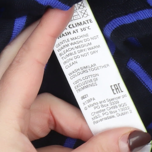 Marks and Spencer Men's Blue Striped Long Sleeve Rugby Polo Shirt M Cotton