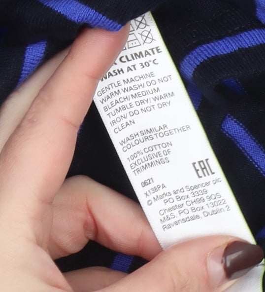 Marks and Spencer Men's Blue Striped Long Sleeve Rugby Polo Shirt M Cotton