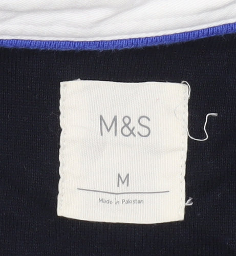 Marks and Spencer Men's Blue Striped Long Sleeve Rugby Polo Shirt M Cotton