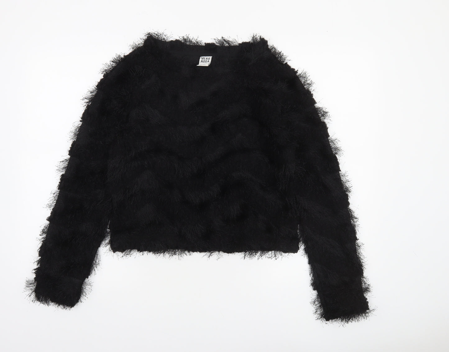 Vero Moda Womens Black XS Furry Pullover Jumper Fluffy Knit Sweater