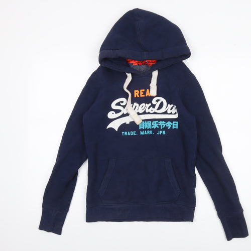 Superdry Women Navy Blue XS Pullover Hoodie with Logo Print