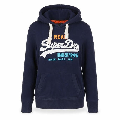 Superdry Women Navy Blue XS Pullover Hoodie with Logo Print