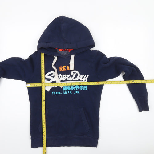 Superdry Women Navy Blue XS Pullover Hoodie with Logo Print