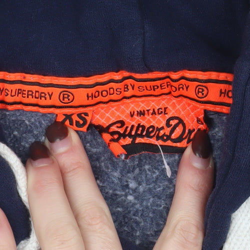 Superdry Women Navy Blue XS Pullover Hoodie with Logo Print