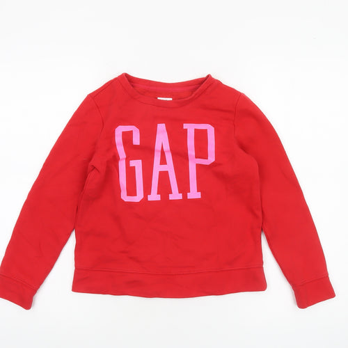 GAP Girls Red Logo Pullover Sweatshirt - Size 8-9 Years Cotton Blend
