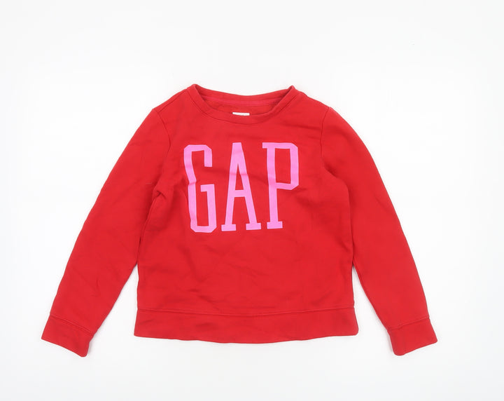 GAP Girls Red Logo Pullover Sweatshirt - Size 8-9 Years Cotton Blend