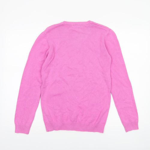 Tulchan Women's Pink V-Neck Cotton Cable Knit Jumper Size S