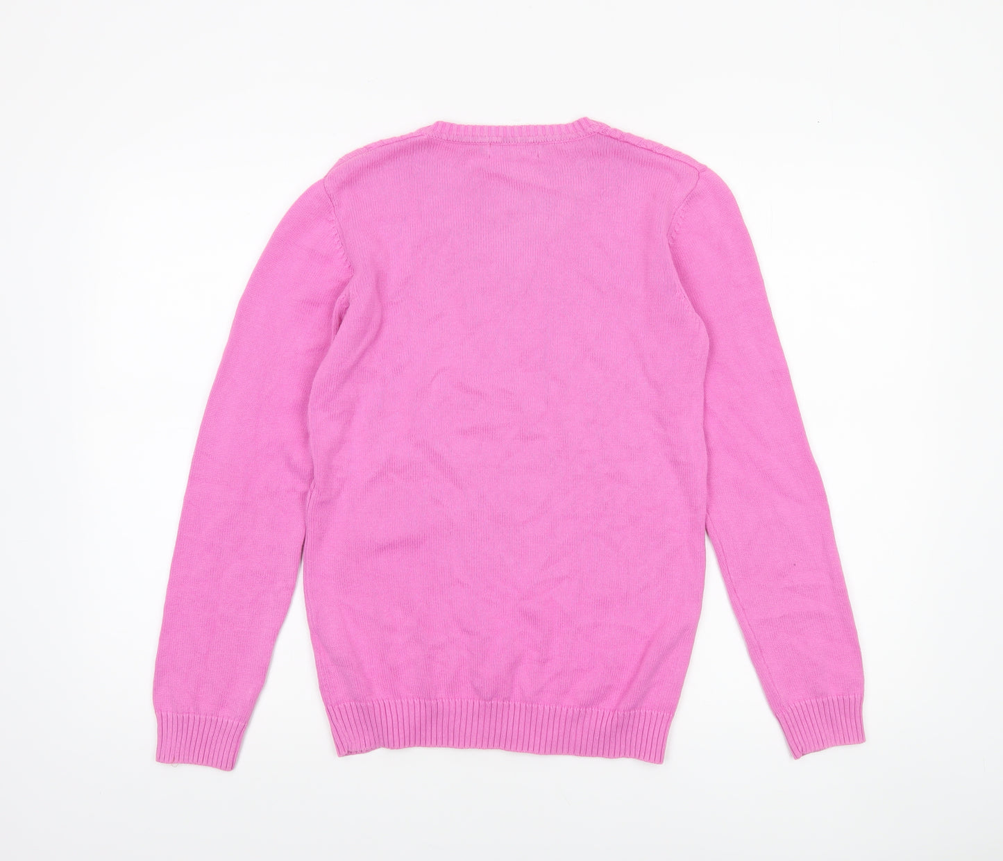 Tulchan Women's Pink V-Neck Cotton Cable Knit Jumper Size S