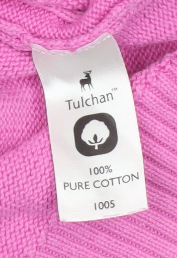 Tulchan Women's Pink V-Neck Cotton Cable Knit Jumper Size S