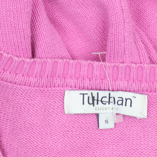 Tulchan Women's Pink V-Neck Cotton Cable Knit Jumper Size S