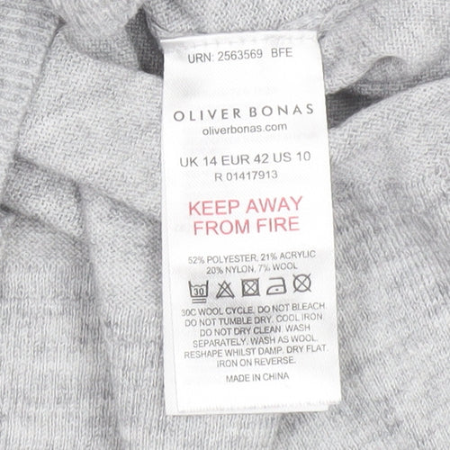 Oliver Bonas Womens Grey Crew Neck Long Sleeve Pullover Jumper Size 14