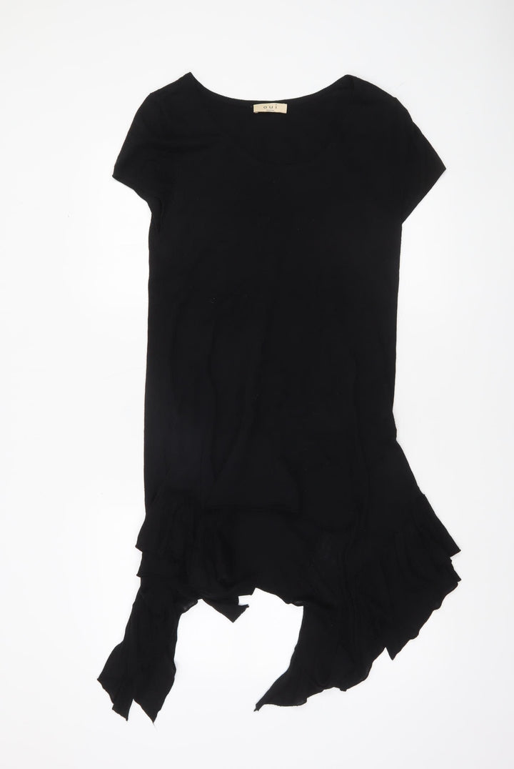 Oui Women’s Black Short Sleeve Ruffle Hem Tunic Jumper Size 14
