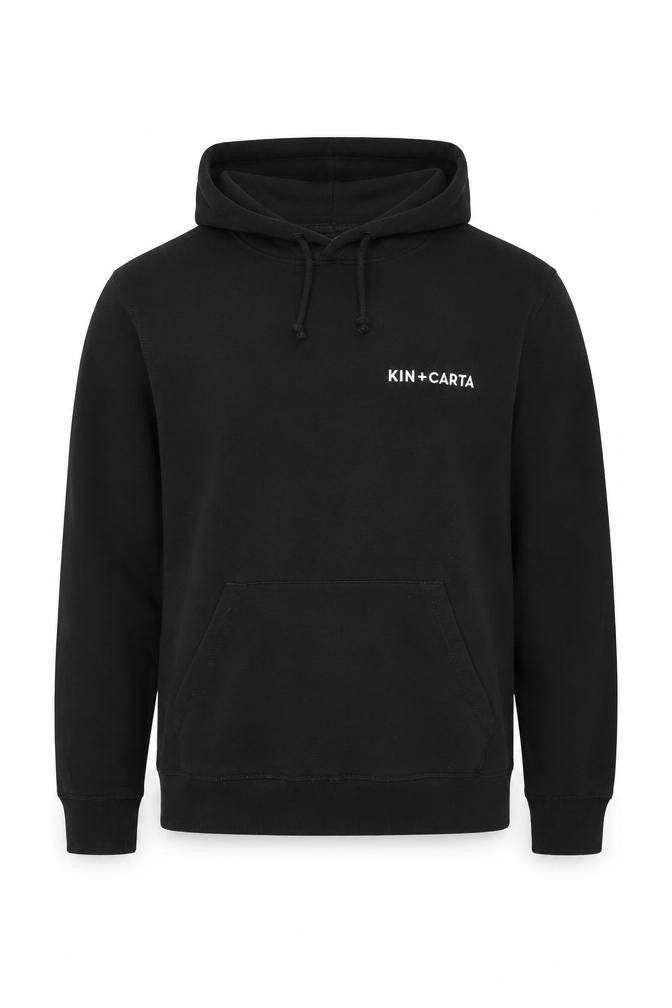 Front view of Stanley/Stella Men’s Black Pullover Hoodie Medium Logo Print