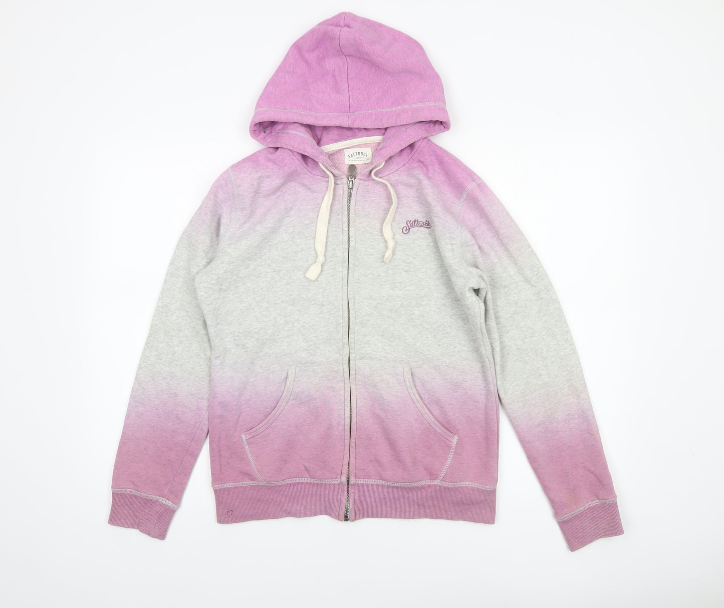 Saltrock Womens Grey Pink Full Zip Hoodie Size 10 Ombre Cotton Blend