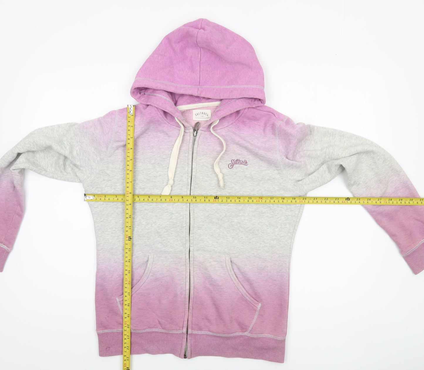 Saltrock Womens Grey Pink Full Zip Hoodie Size 10 Ombre Cotton Blend