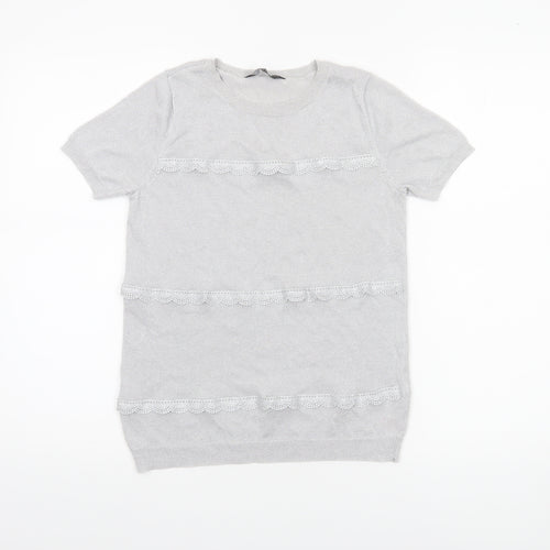 Dorothy Perkins Women’s Grey Lace Knit Short Sleeve Jumper UK 12