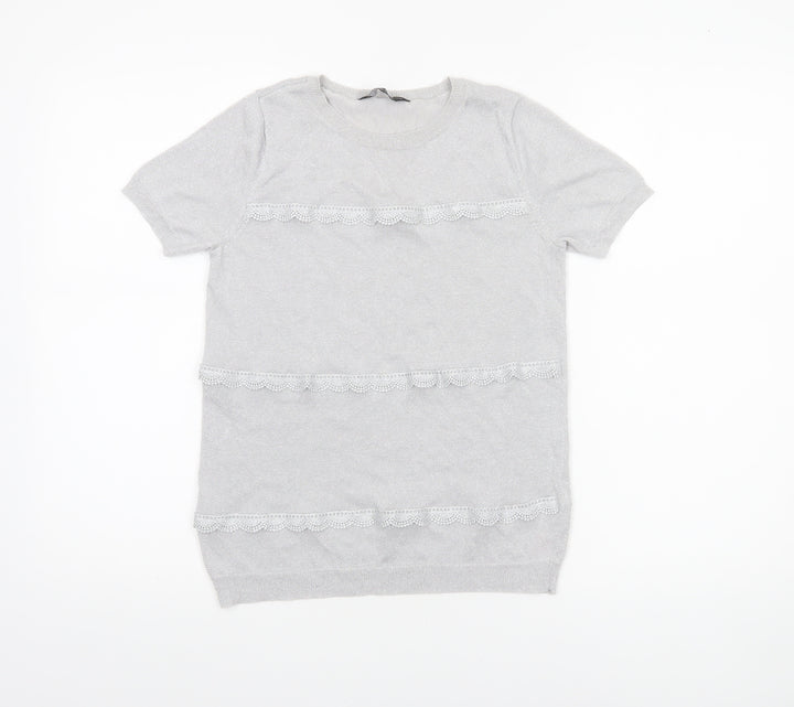 Dorothy Perkins Women’s Grey Lace Knit Short Sleeve Jumper UK 12