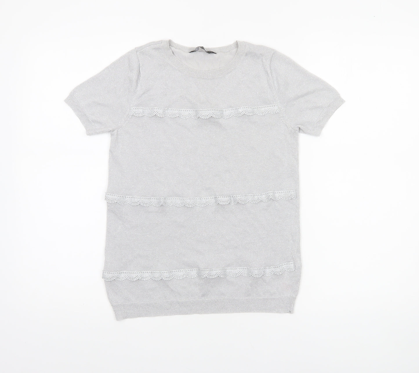Dorothy Perkins Women’s Grey Lace Knit Short Sleeve Jumper UK 12