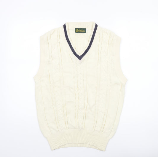 Oscar Jacobson Men's Ivory Cable-Knit Cotton Golf Vest M