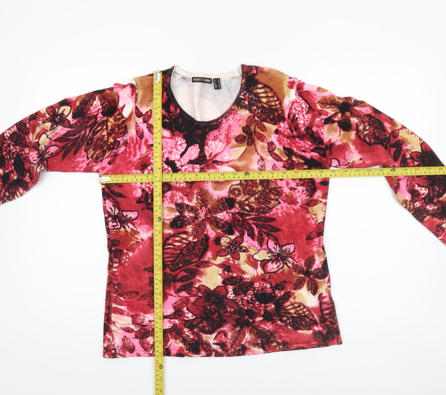 Punt Roma Womens Multicoloured Floral Sequin Pullover Jumper Size M