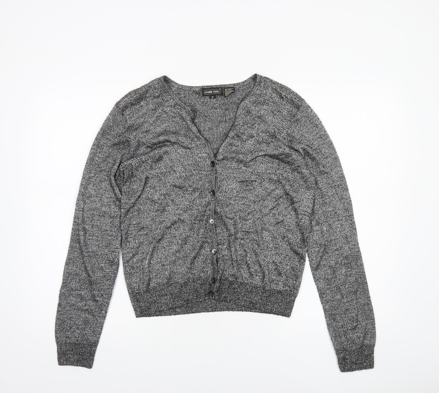 Jeanne Pierre Women Grey M Button Knit Cardigan V-Neck Long Sleeve