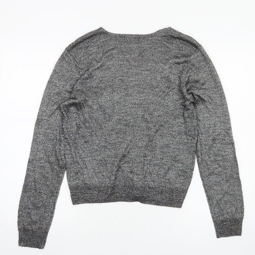 Jeanne Pierre Women Grey M Button Knit Cardigan V-Neck Long Sleeve