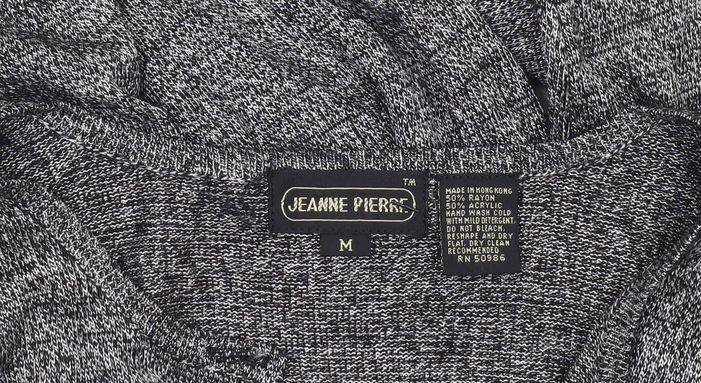 Jeanne Pierre Women Grey M Button Knit Cardigan V-Neck Long Sleeve