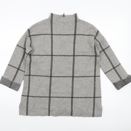Tahari Women's Grey Checked Mock Neck Knit Jumper Size S