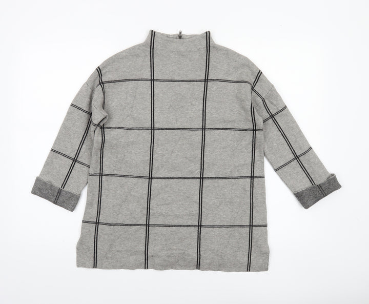 Tahari Women's Grey Checked Mock Neck Knit Jumper Size S