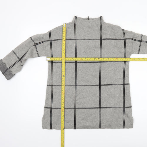Tahari Women's Grey Checked Mock Neck Knit Jumper Size S